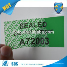 Selo especial de alta segurança impresso personalizado, adesivo aberto para embalagem